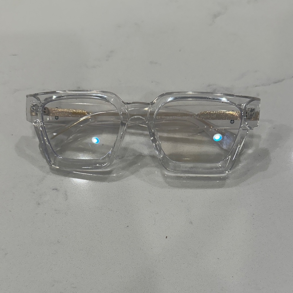 Clear Square Blue Light Blocker Glasses with Gold Accents